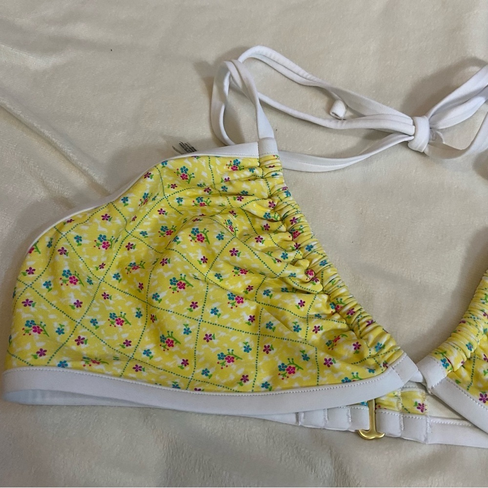 New! Frankie's Bikinis x PINK Augusta floral halter Bikini Top 1521 - Picture 4 of 9